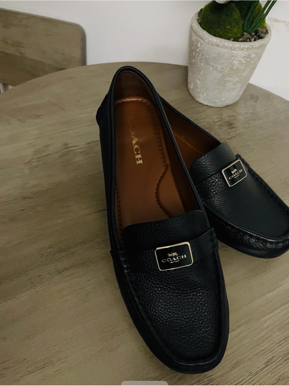 Coach Black Mona Driver Loafers with Gold-Tone Logo Plaque sz10